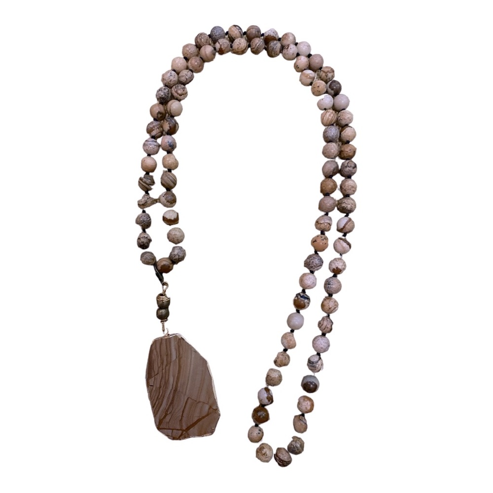 Beaded Necklace with Faux Stone 20”